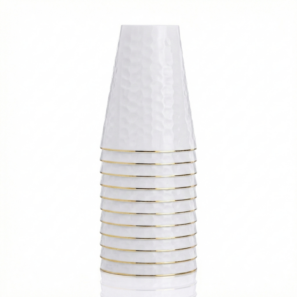 White Hammered Square 12 oz. Cups with Gold Rim