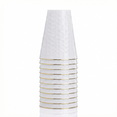 White Hammered Square 12 oz. Cups with Gold Rim