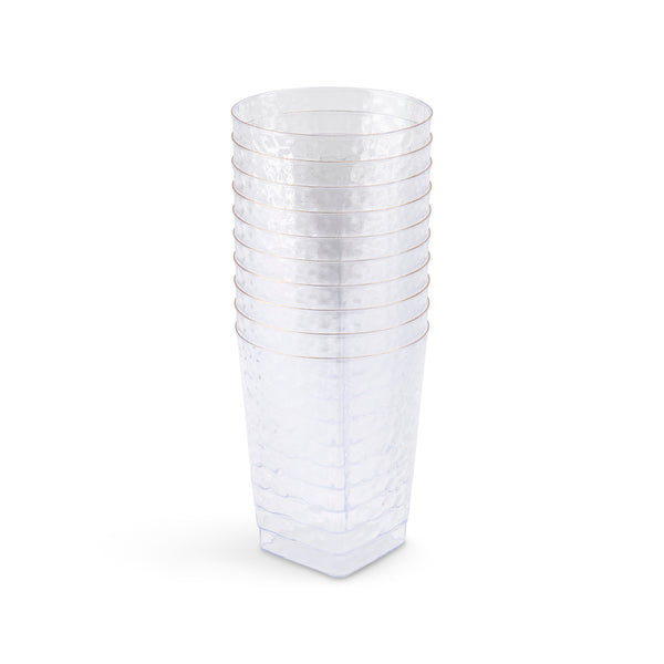 Clear Hammered Square Cups with Gold Rim
