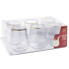 Ribbed Wine Cup Clear with Gold Rim
