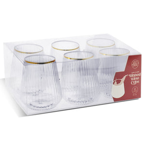 Ribbed Wine Cup Clear with Gold Rim