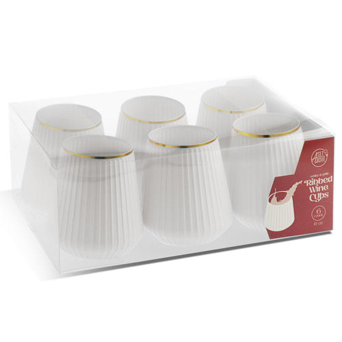 Ribbed Wine Cup White with Gold Rim