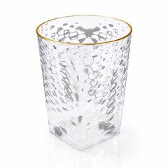 Clear Hammered Square 12 oz. Cups with Gold Rim