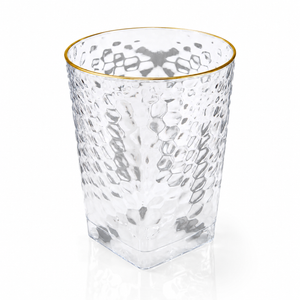 Clear Hammered Square 12 oz. Cups with Gold Rim