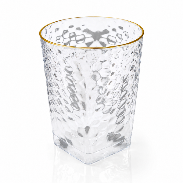 Clear Hammered Square 12 oz. Cups with Gold Rim