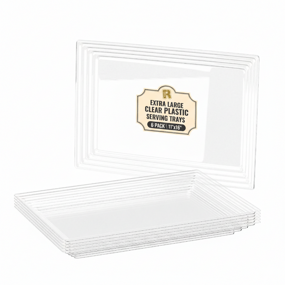 Leveled 16 x 11 Clear Serving Tray, Ultra Heavy Duty Plastic Trays