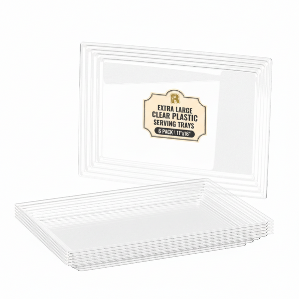 Leveled 16 x 11 Clear Serving Tray, Ultra Heavy Duty Plastic Trays