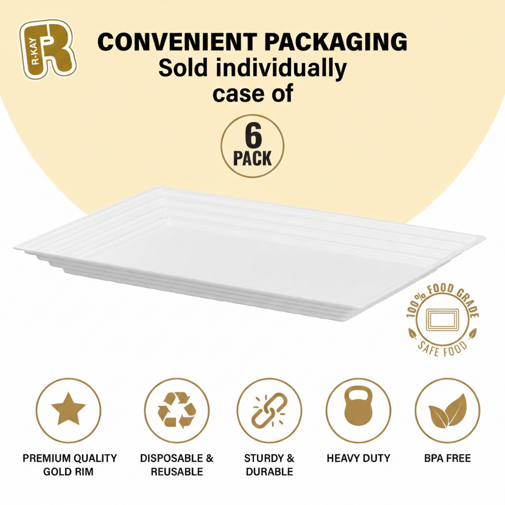 Leveled 16 x 11 White Serving Tray, Ultra Heavy Duty Plastic Trays.