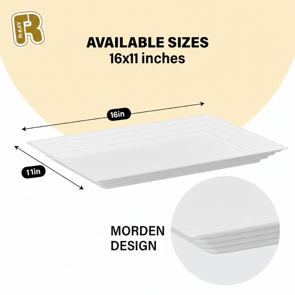 Leveled 16 x 11 White Serving Tray, Ultra Heavy Duty Plastic Trays.