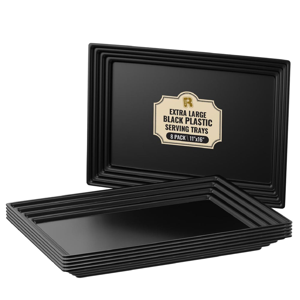 Leveled 16 x 11 Black Serving Tray, Ultra Heavy Duty Plastic Trays.