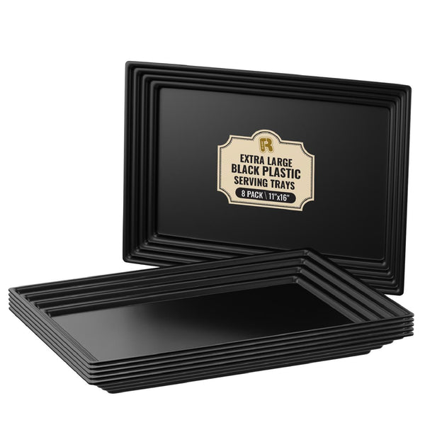 Leveled 16 x 11 Black Serving Tray, Ultra Heavy Duty Plastic Trays.