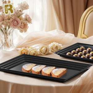 Leveled 16 x 11 Black Serving Tray, Ultra Heavy Duty Plastic Trays.