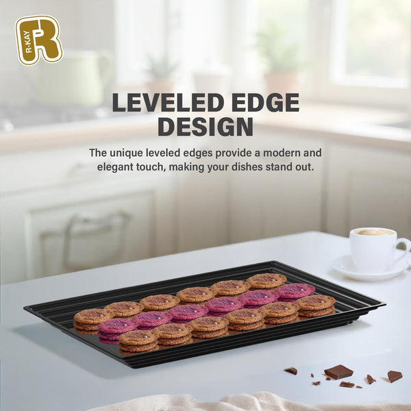 Leveled 16 x 11 Black Serving Tray, Ultra Heavy Duty Plastic Trays.