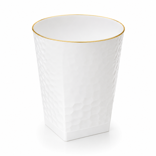 White Hammered Square 12 oz. Cups with Gold Rim